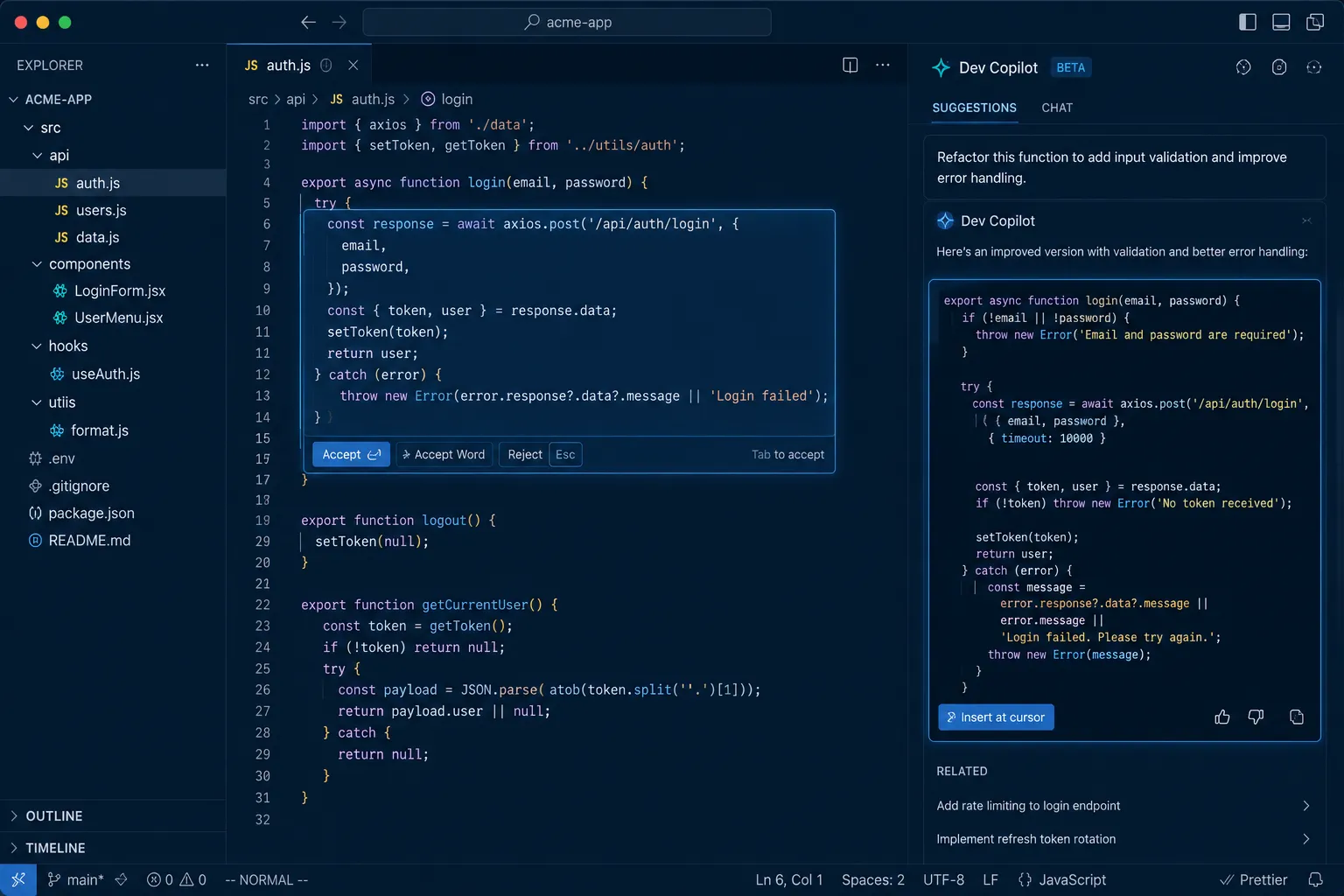 AI coding assistant generating an app with security warnings highlighted