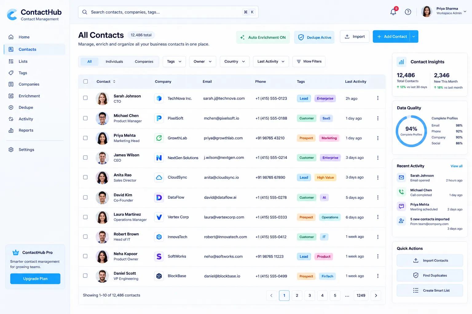 ContactHub Contact Management screenshot