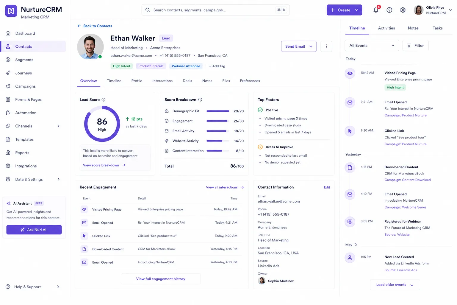 NurtureCRM Marketing CRM preview