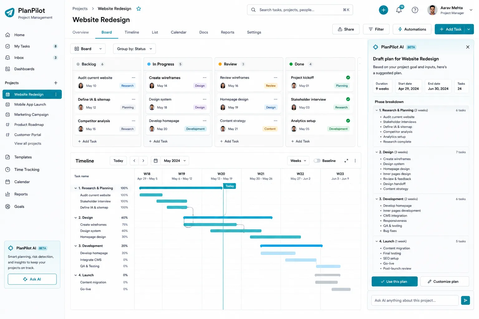 PlanPilot Project Management screenshot