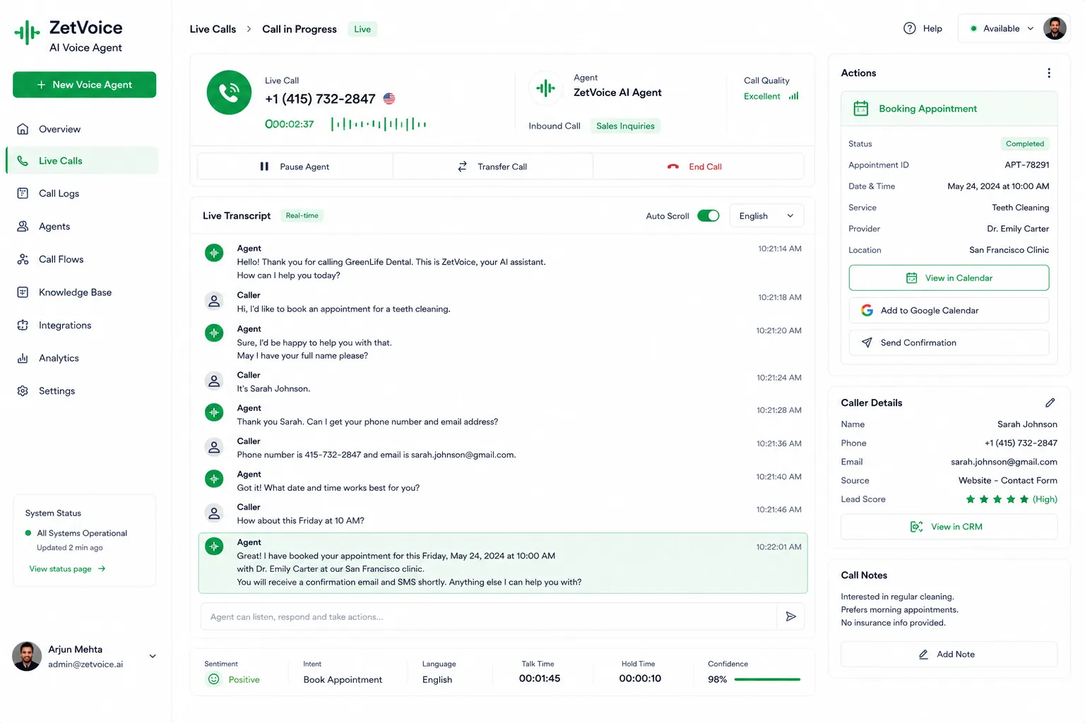 ZetVoice AI Voice Agent