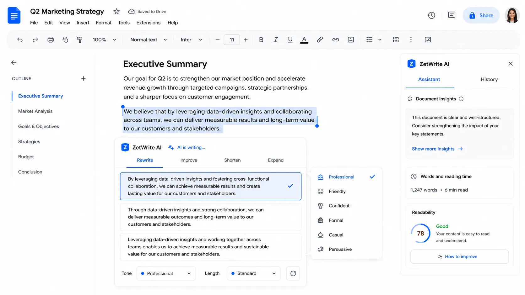 ZetWrite AI Writing Assistant