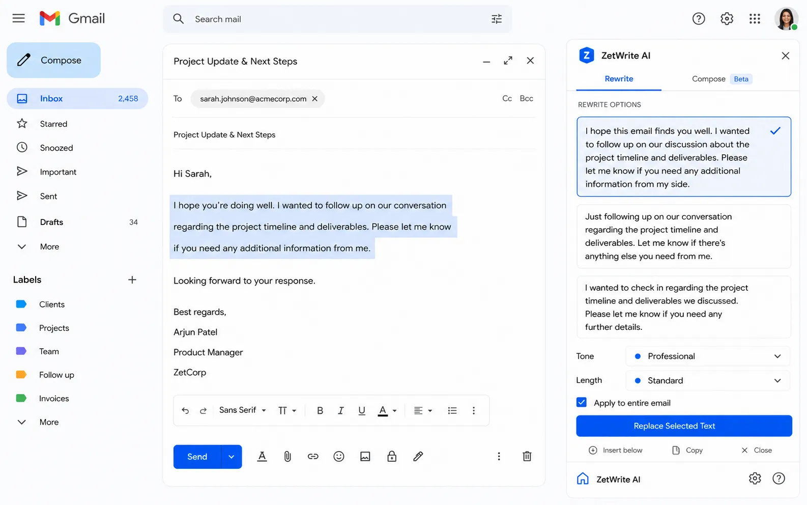 ZetWrite AI Writing Assistant preview
